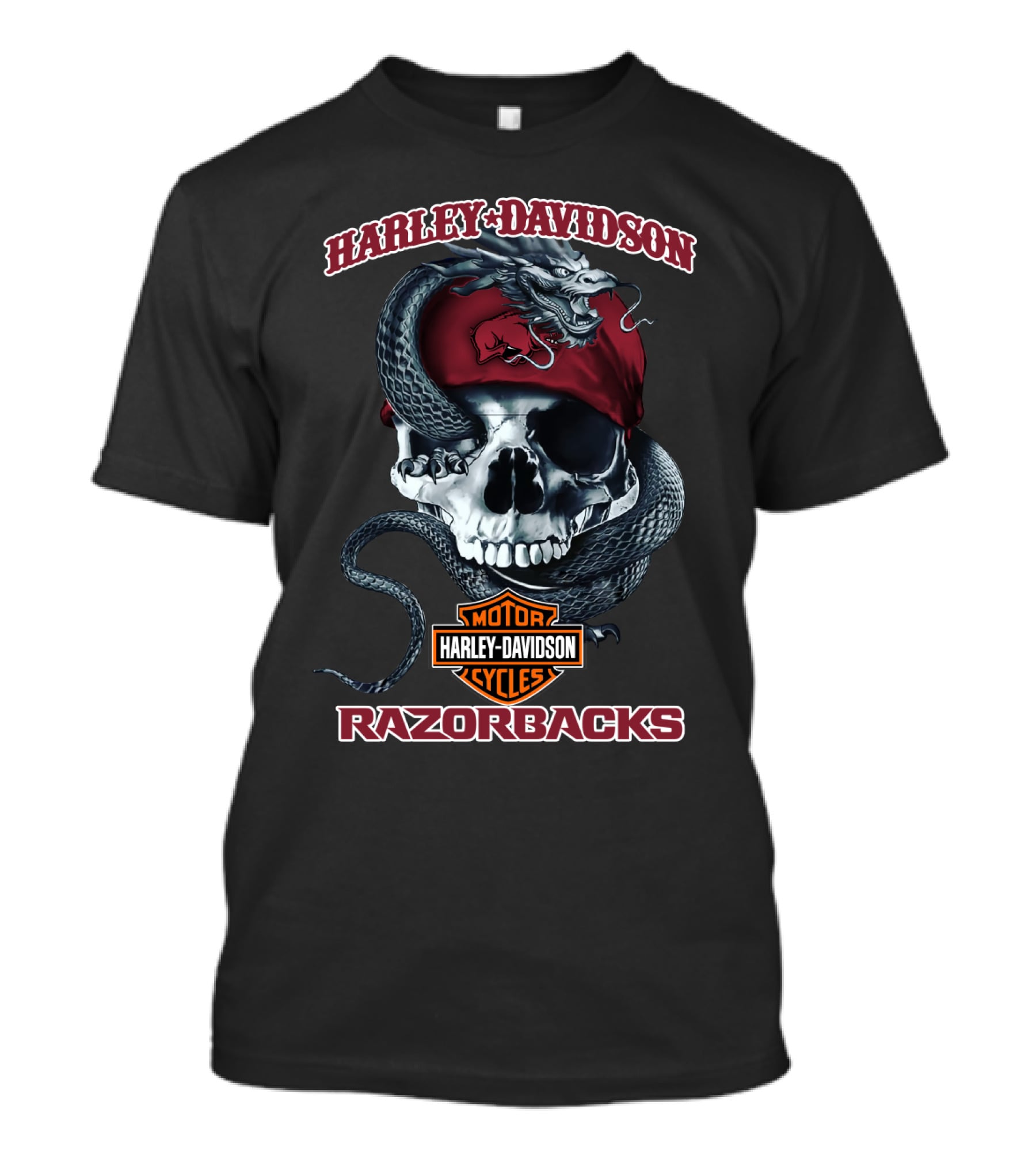 Harley Davidson Razorbacks Skull And Snake Arkansas T-Shirt