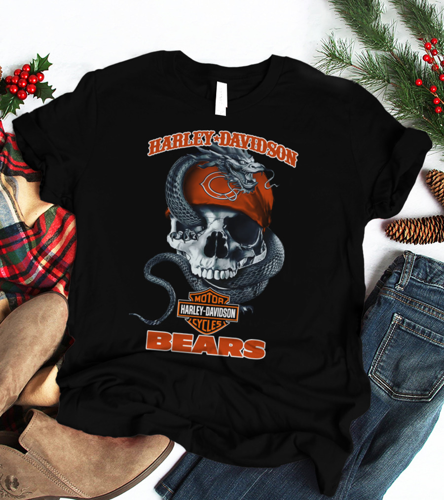 Harley Davidson Chicago Bears Skull Snake T-Shirt