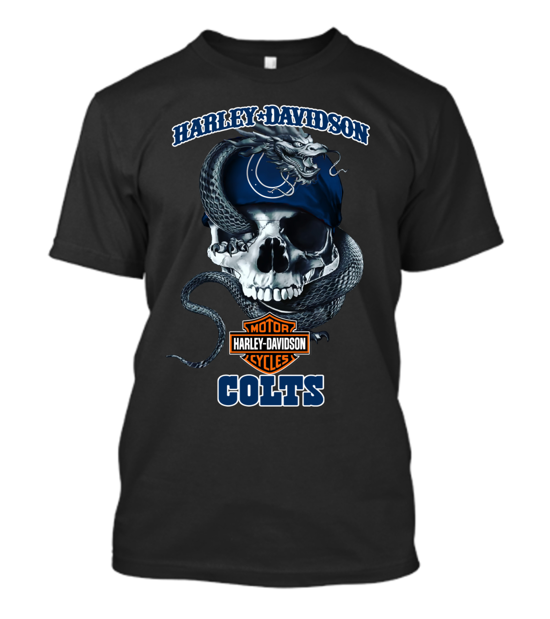Harley Davidson Motor Cycles Skull Snake Colts Indianapolis T-Shirt