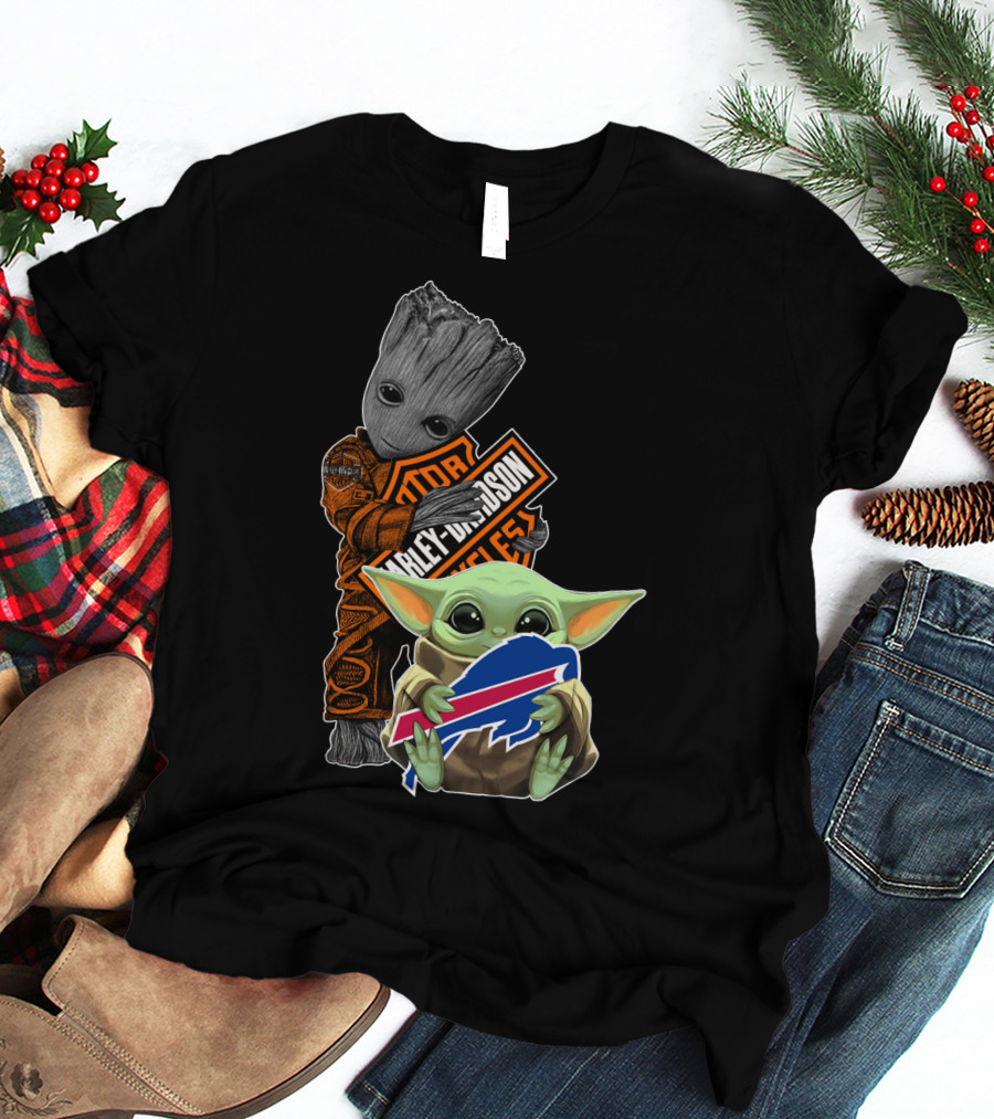 Groot Harley Davidson Baby Yoda Buffalo Bills T-Shirt