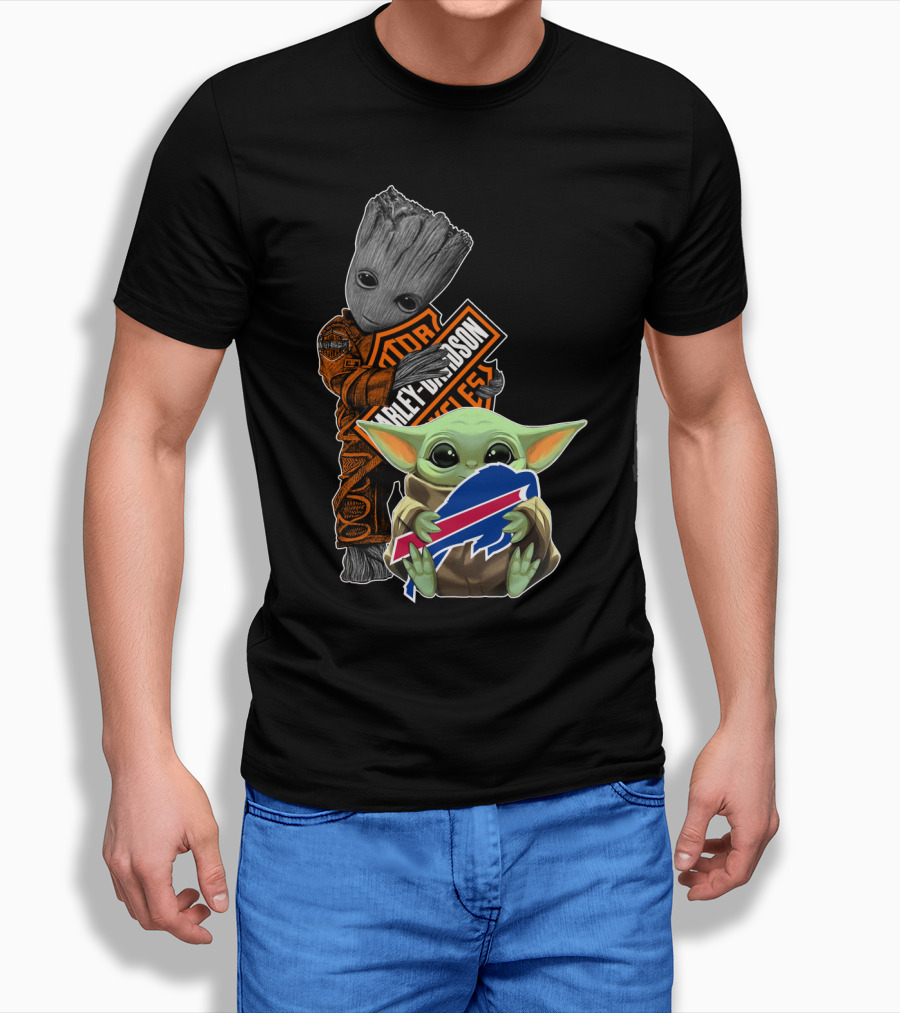 Groot Harley Davidson Baby Yoda Buffalo Bills T-Shirt
