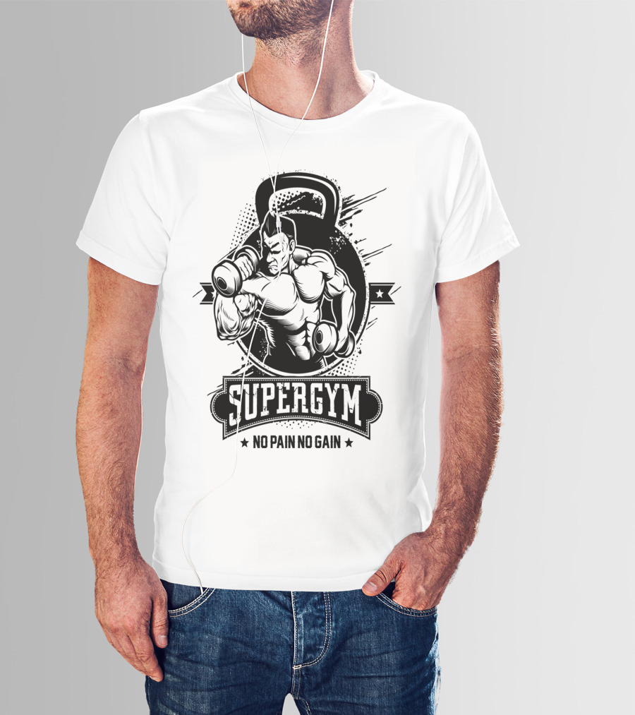 Supergym No Pain No Gain Bodybuilder Kettlebell Workout T-Shirt
