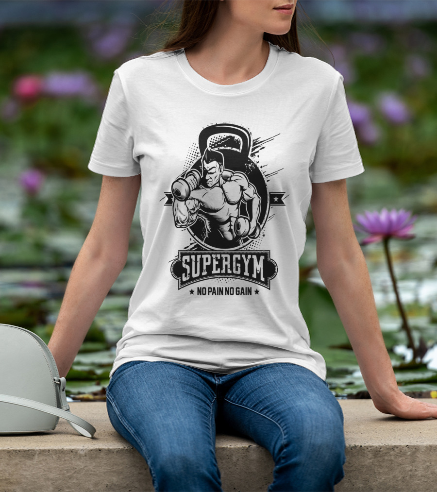 Supergym No Pain No Gain Bodybuilder Kettlebell Workout T-Shirt