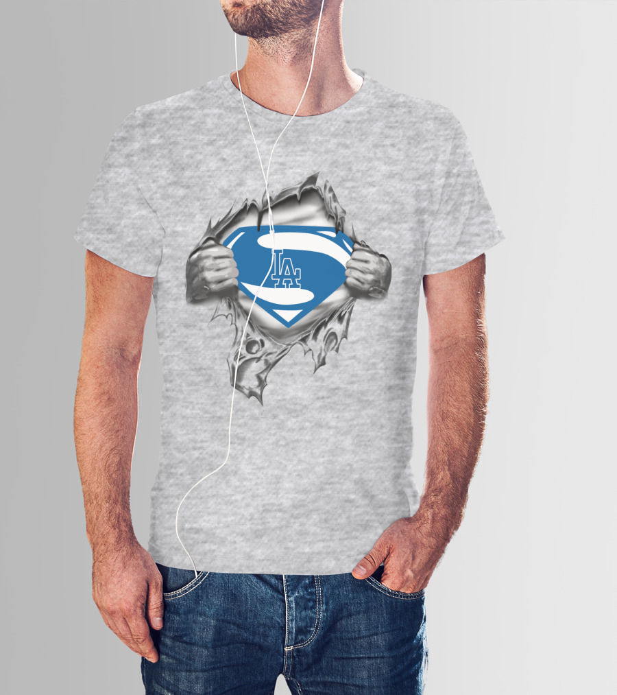 LA Dodgers Superman Logo Blue Shield T-Shirt