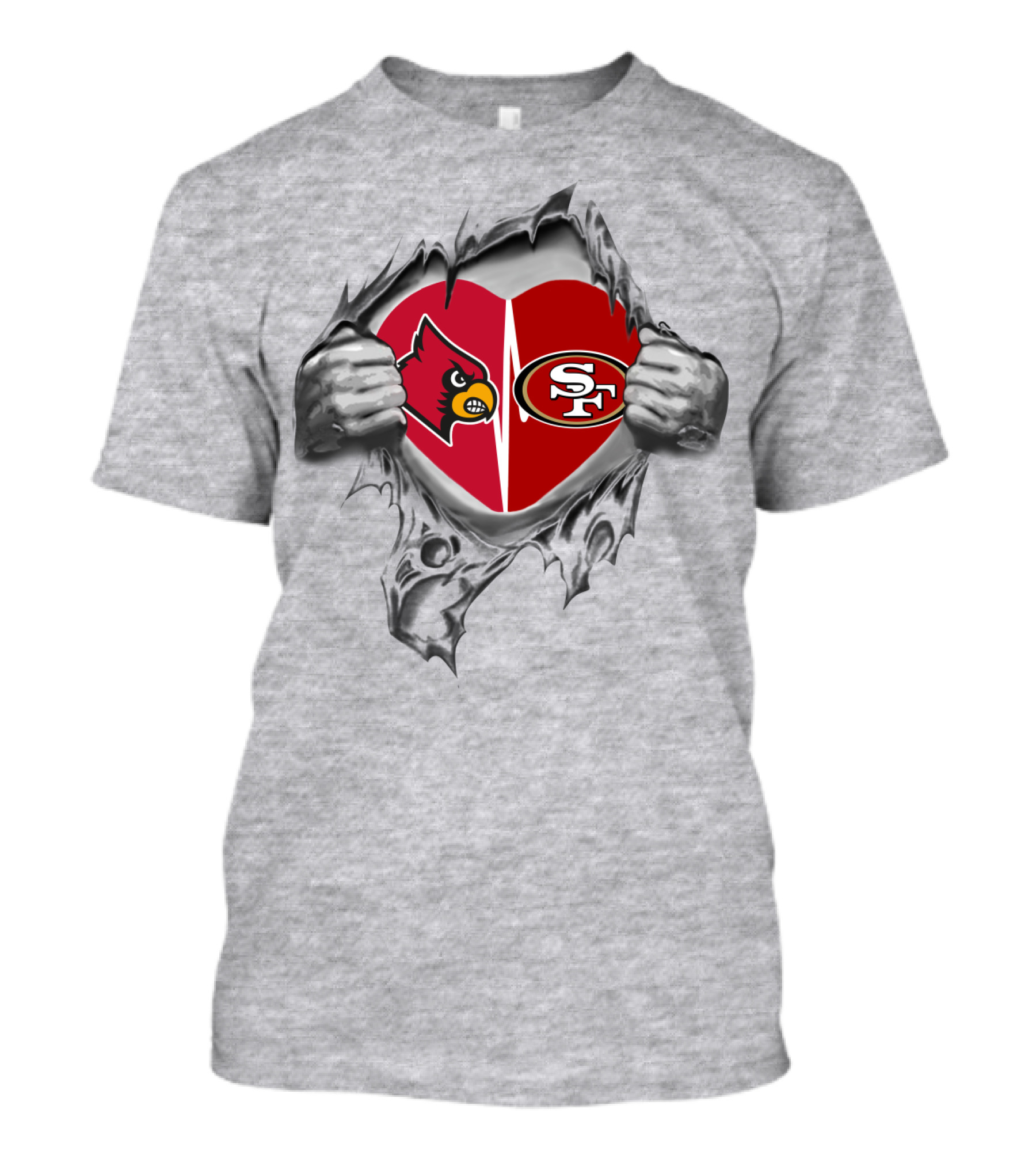 49Ers SF Cardinals Heart Rip T-Shirt