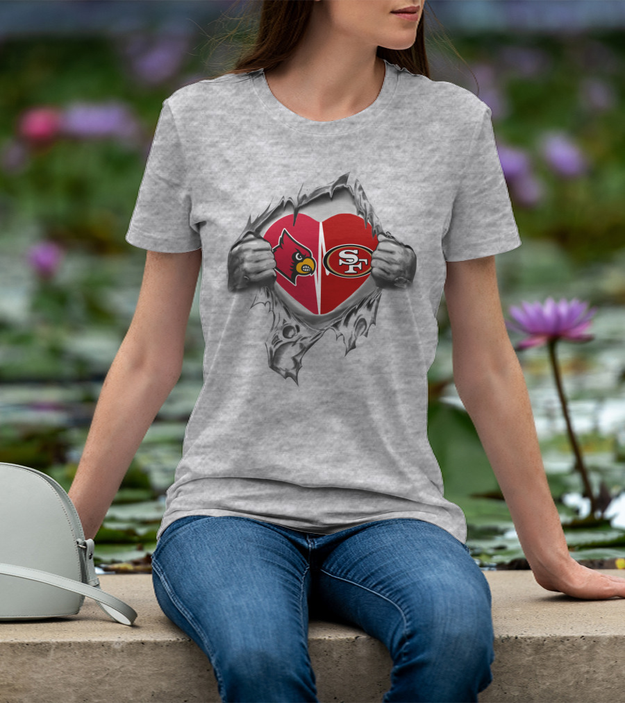 49Ers SF Cardinals Heart Rip T-Shirt