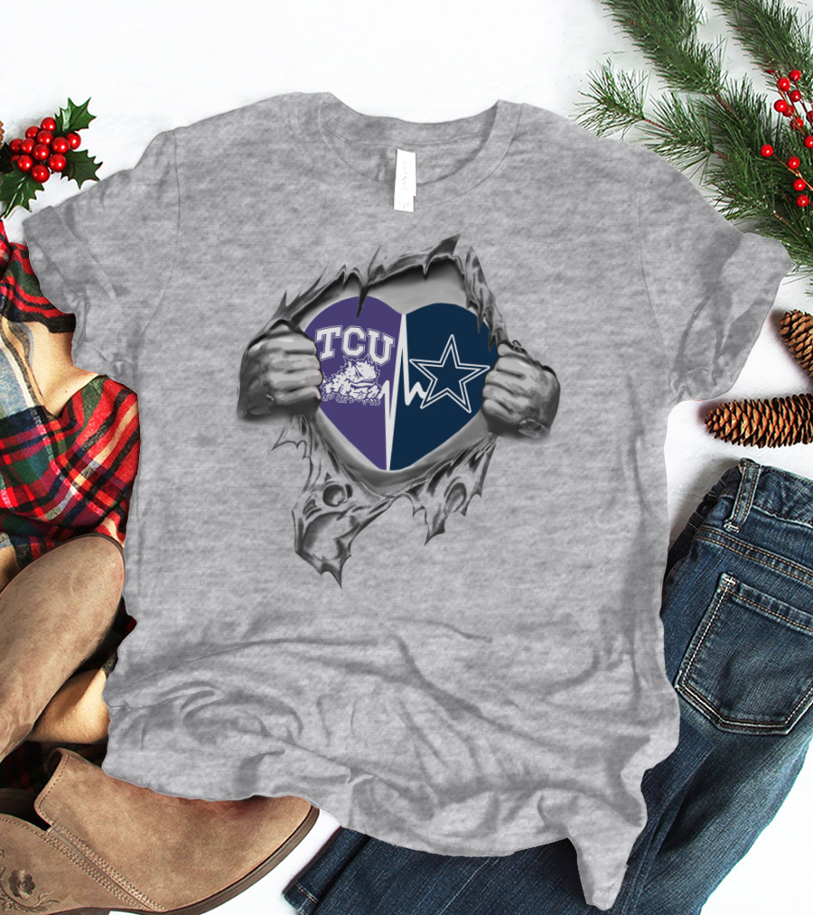 Cowboys TCU Heart Logo With Horned Frog And Star Emblem T-Shirt