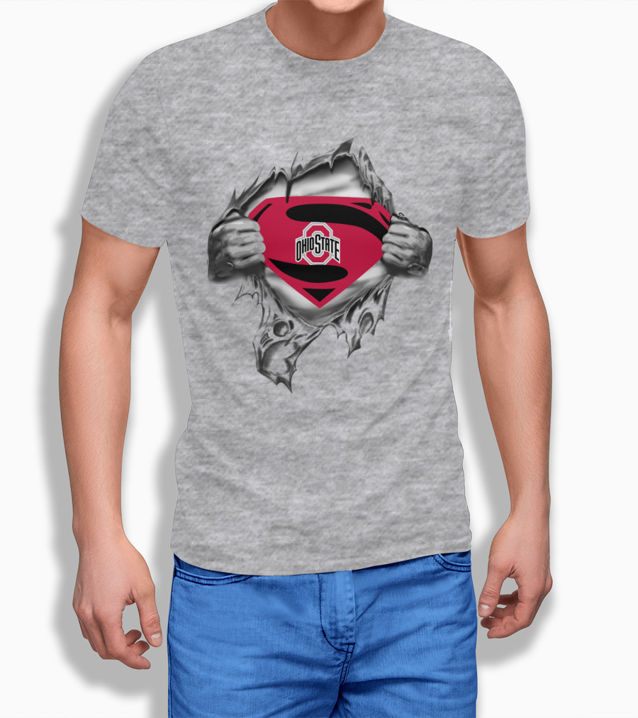 Ohio State Superman Shield Logo Silver Rip T-Shirt
