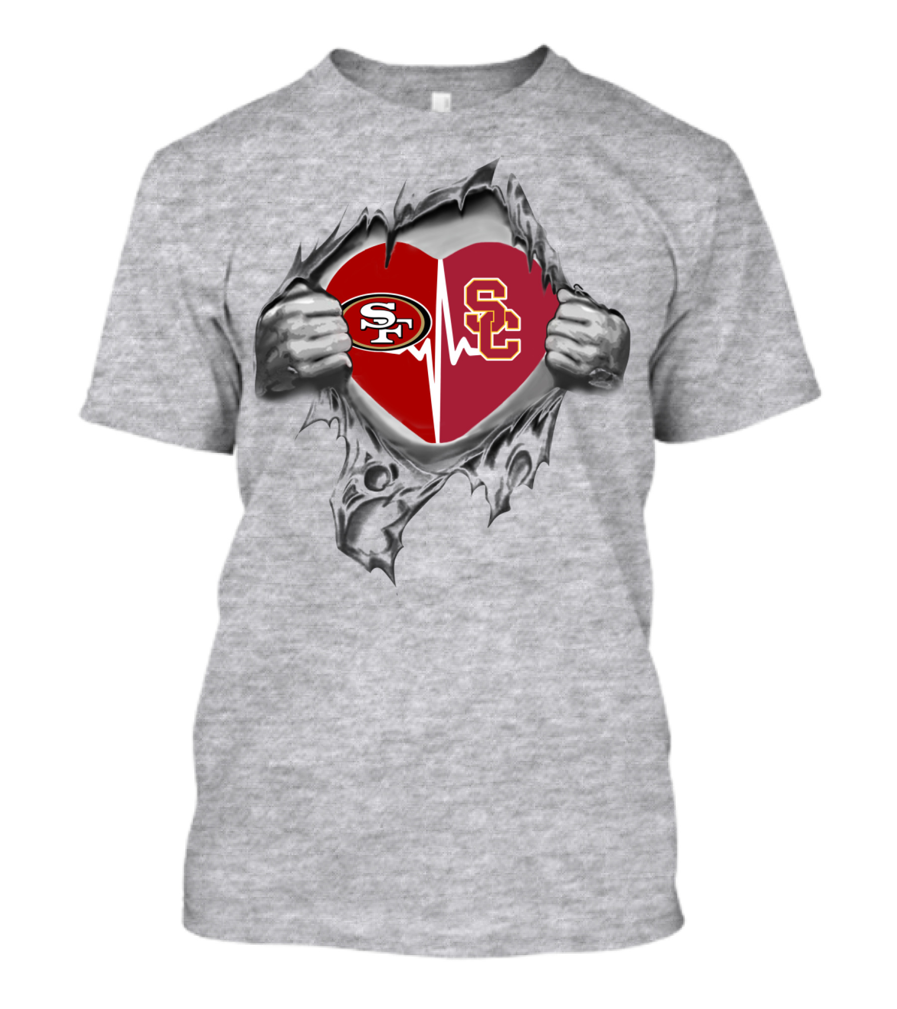 49Ers Trojans Heartbeat With SF And SC T-Shirt