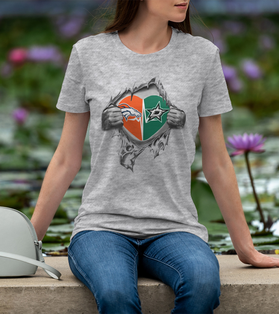 Broncos Dallas Stars Heart Split Fan Pride T-Shirt