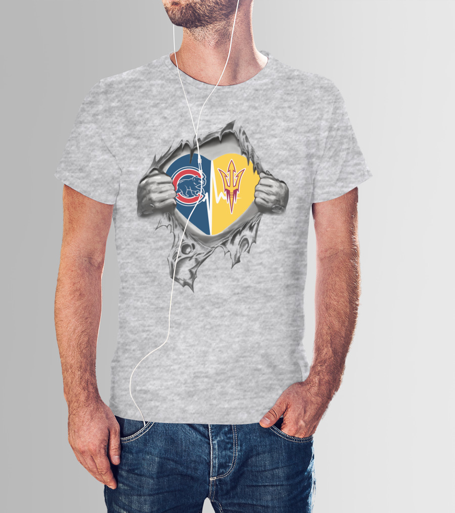 Cubs And Arizona State Heart Rip Split T-Shirt