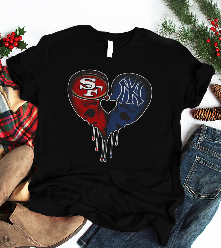 49Ers Yankees Skull Heart T-Shirt