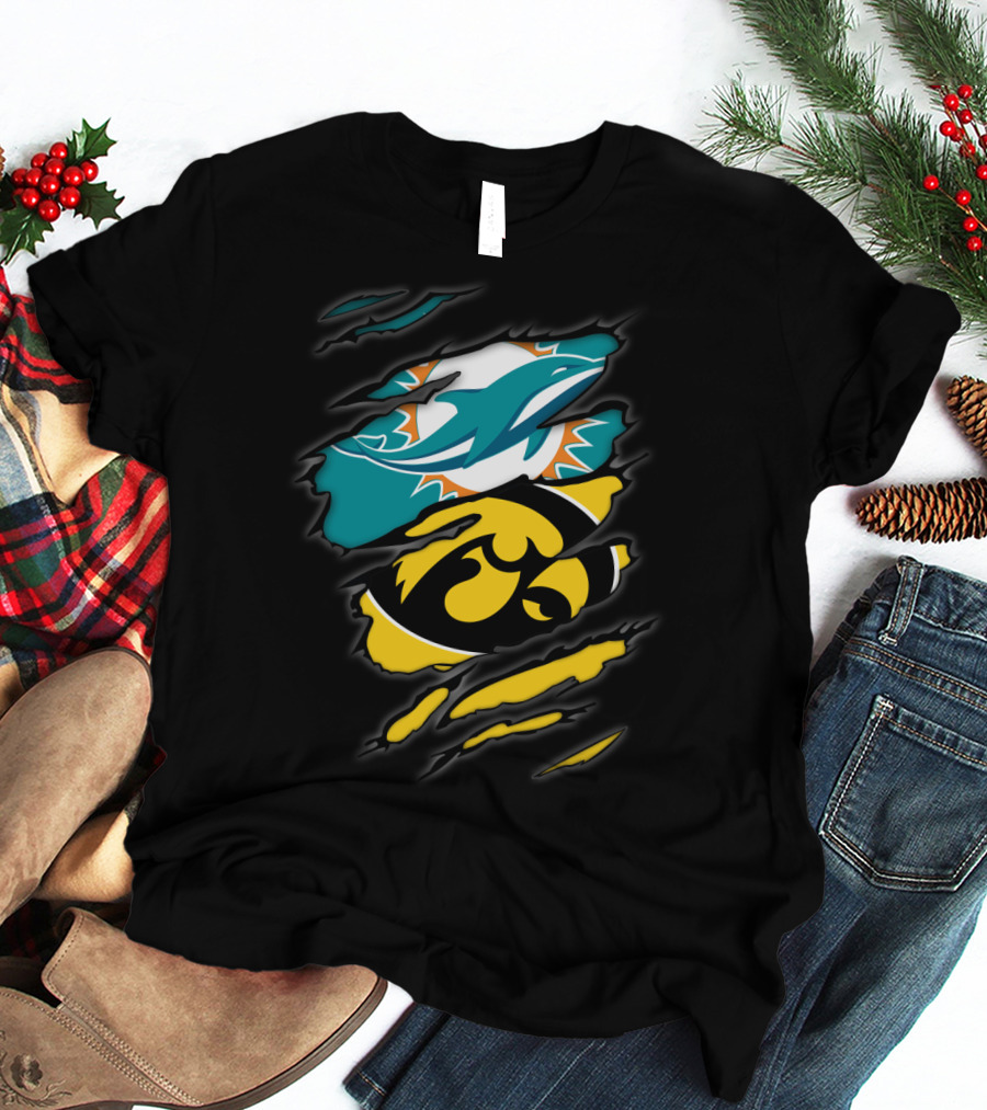 Miami Dolphins Iowa Hawkeyes Torn Claw T-Shirt