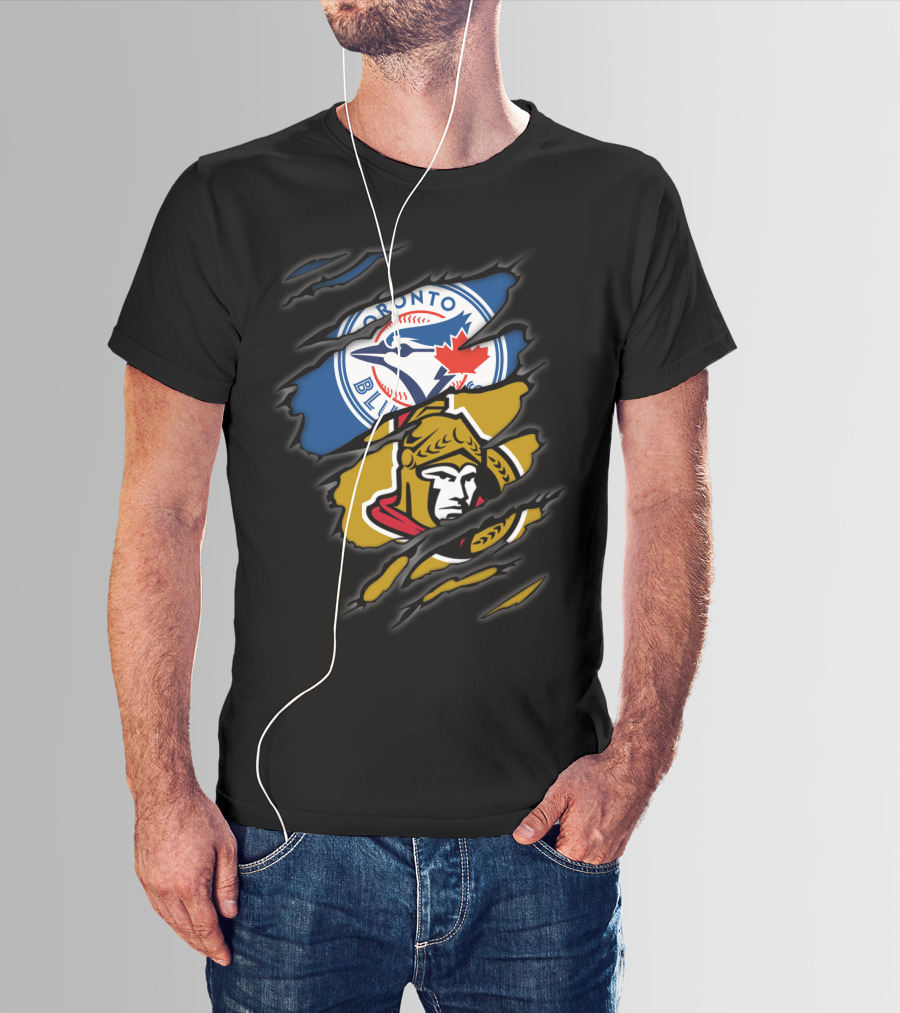 Toronto Blue Jays And Ottawa Senators Logos Torn T-Shirt