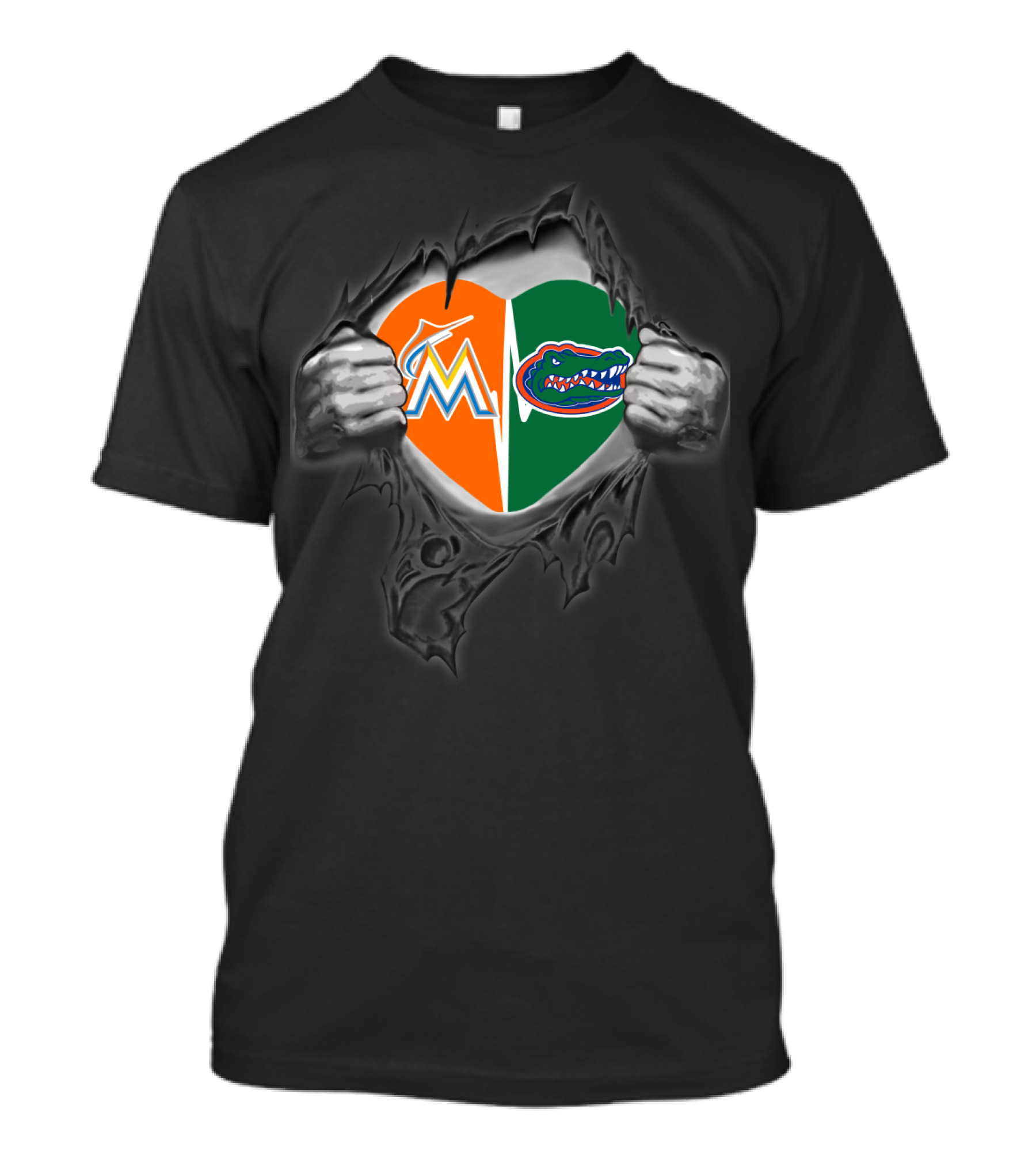 Marlins Gators Heart Split Logo Combo T-Shirt