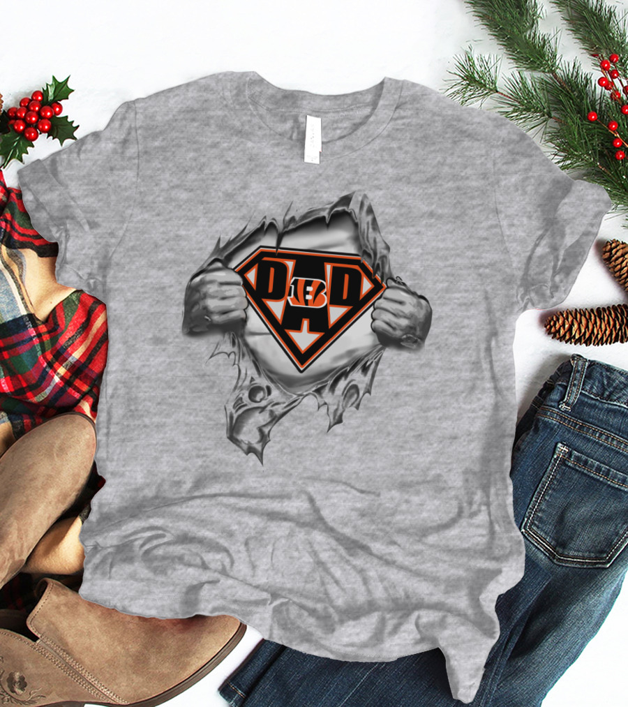 Bengals Super Dad Hero Emblem With Tiger Stripe T-Shirt