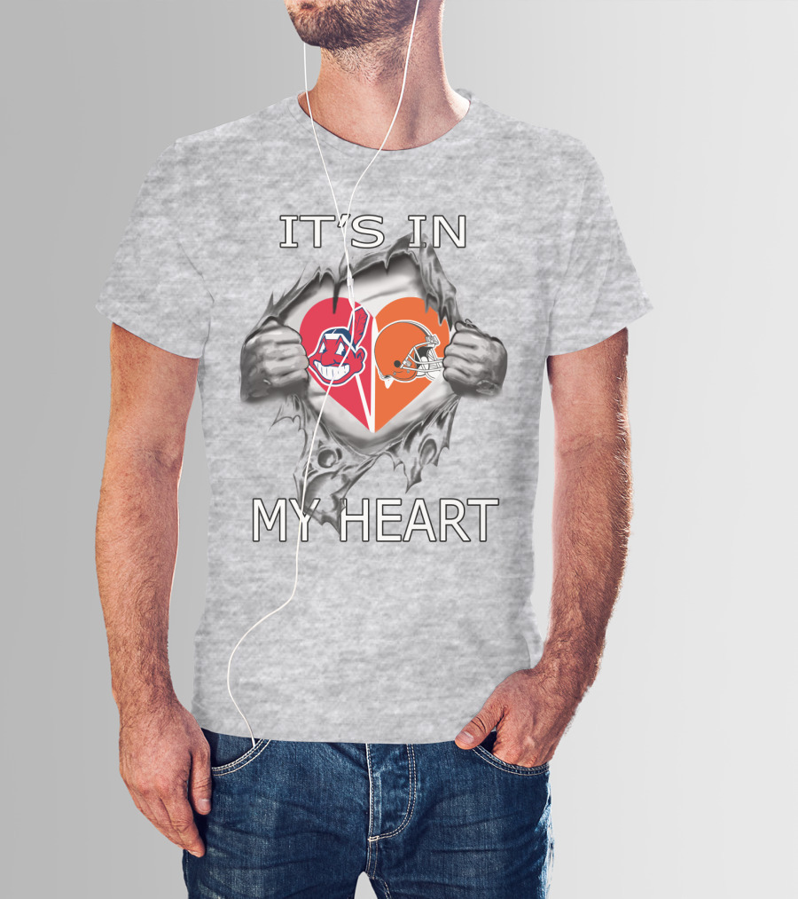 It's In My Heart Browns Indians Heart And Helmet T-Shirt