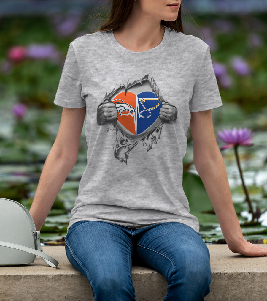 Broncos St. Louis Blues Heart Logo Combination T-Shirt