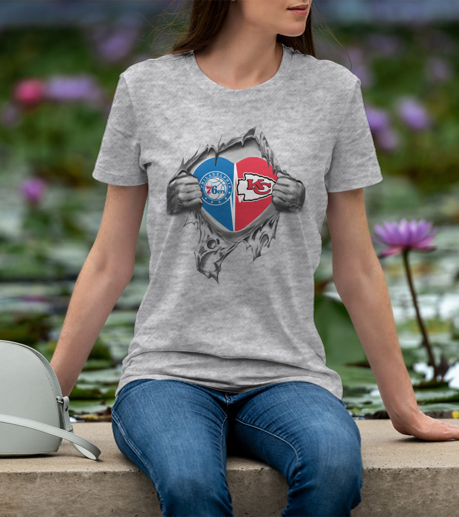 Philadelphia 76ers Kansas City Chiefs Heart Logo Fusion T-Shirt