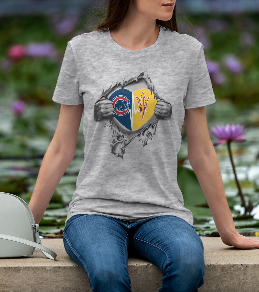 Cubs Arizona State Heartbeat Symbol In Torn T-Shirt