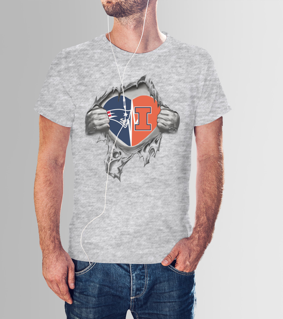 Patriots And Illinois Heart Icon Split T-Shirt