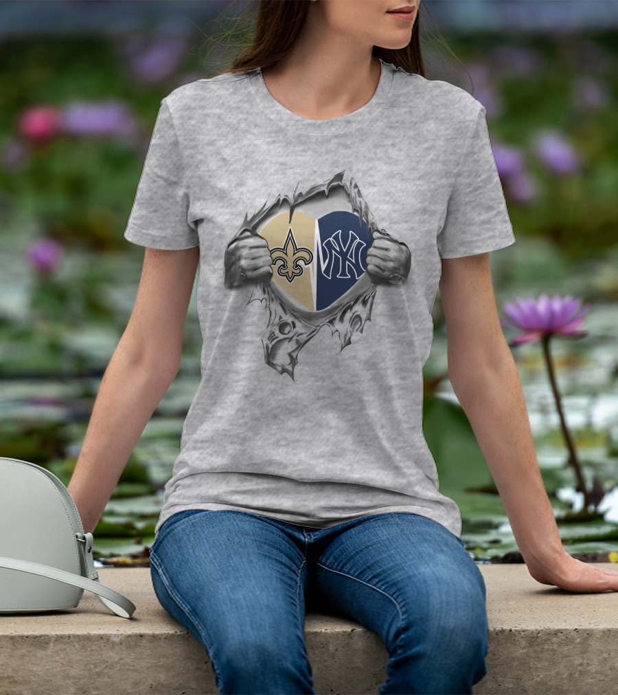 Saints Yankees Heart Torn Open T-Shirt