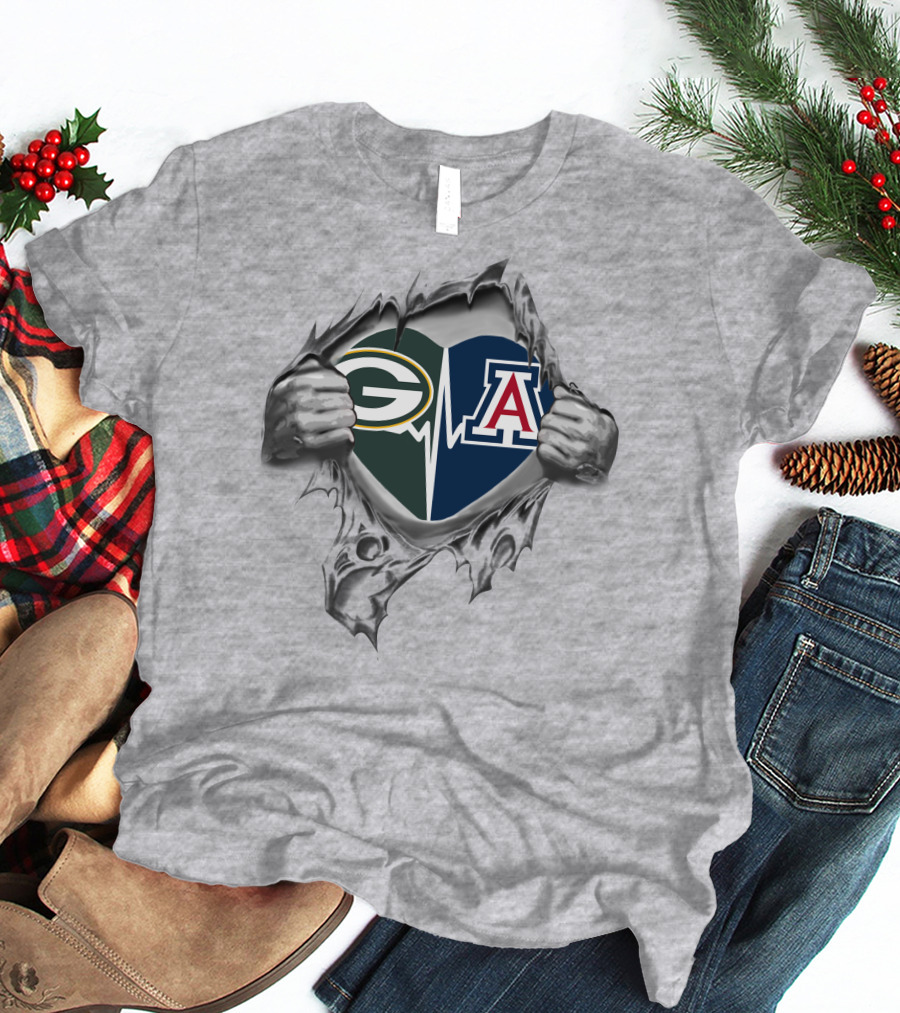 Green Bay Packers Arizona Wildcats Heartbeat Hands T-Shirt