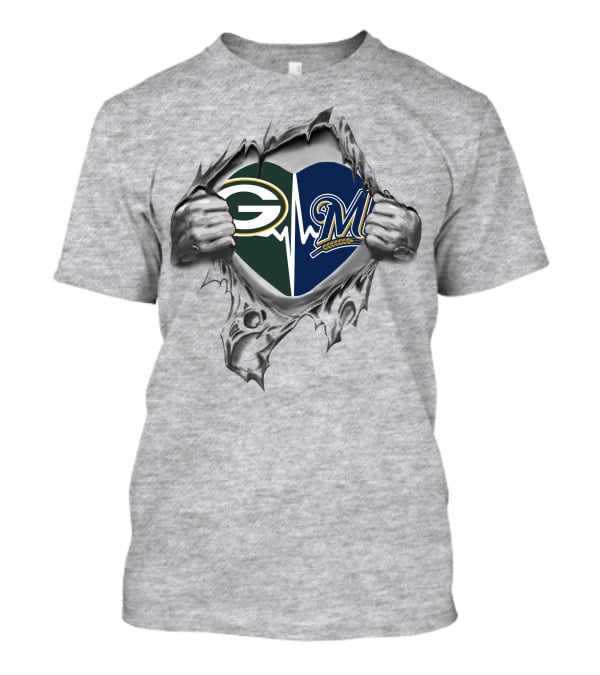 Green Bay Packers Milwaukee Brewers Heartbeat T-Shirt