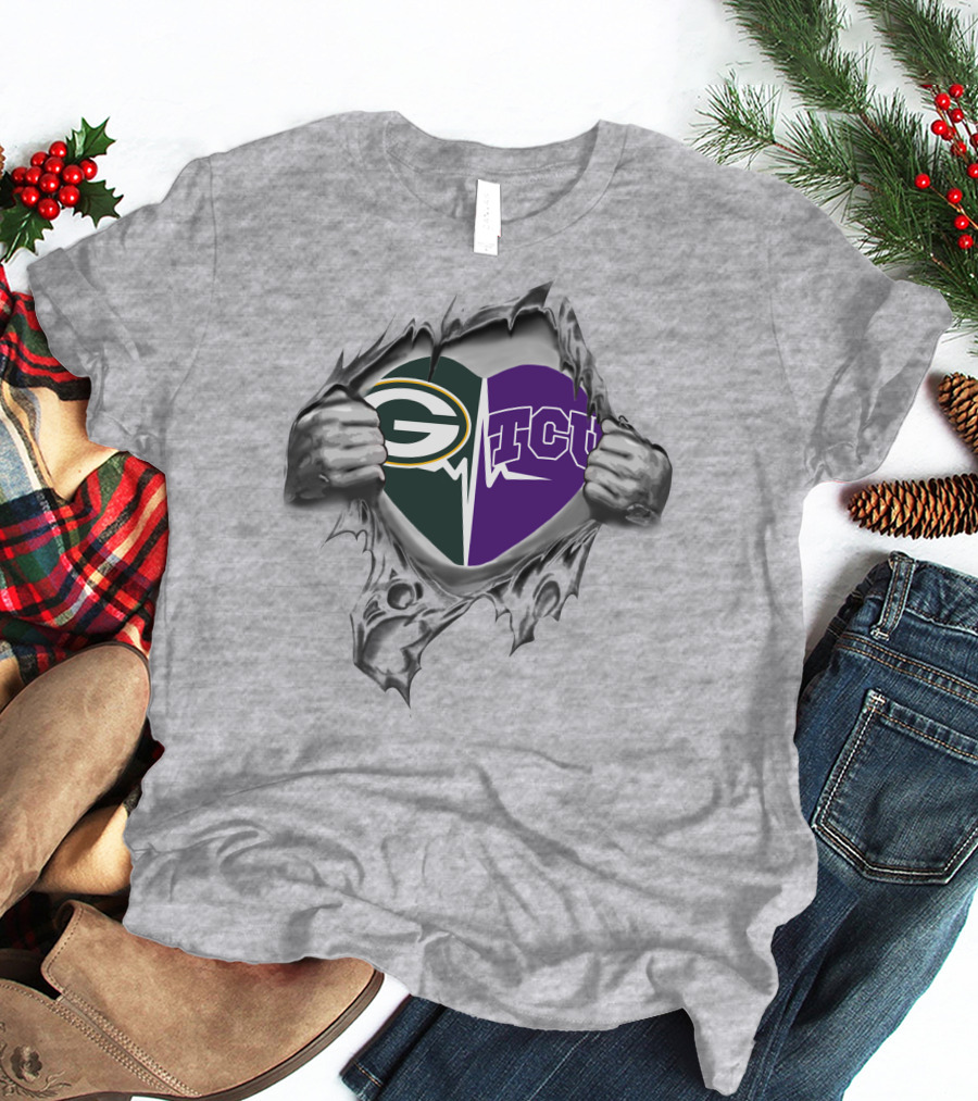 Green Bay Packers TCU Horned Frogs Heart Rip Through T-Shirt