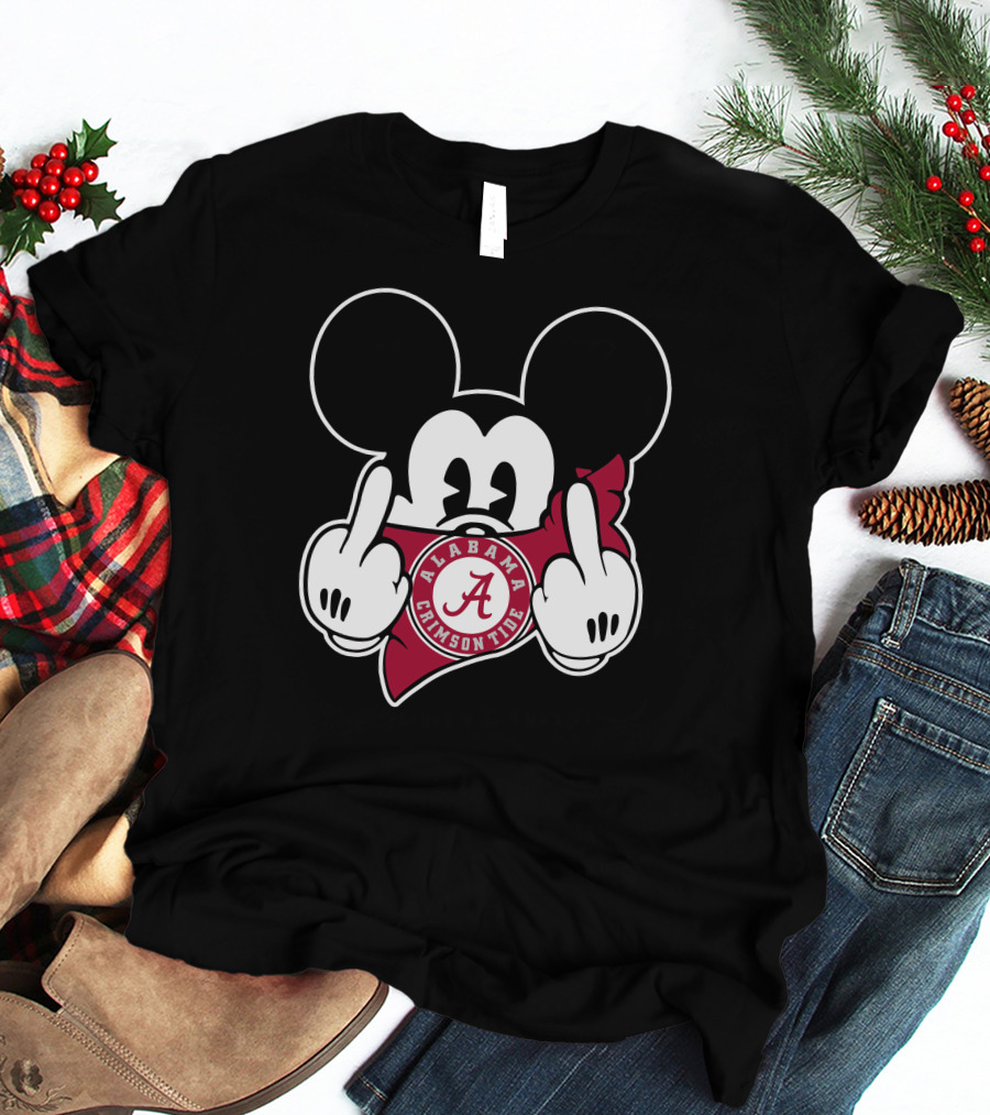 Alabama Crimson Tide Mickey Mouse Logo Football T-Shirt