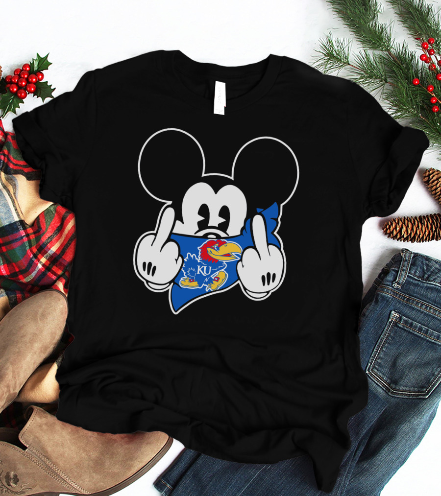 Kansas Jayhawks Mickey Mouse KU Logo Dark Humor T-Shirt