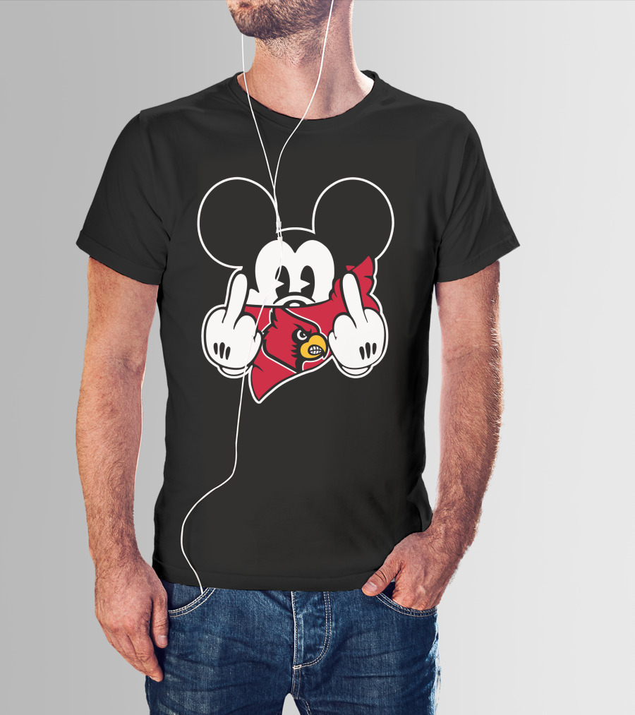 Louisville Cardinals Mickey Mouse Middle Finger T-Shirt
