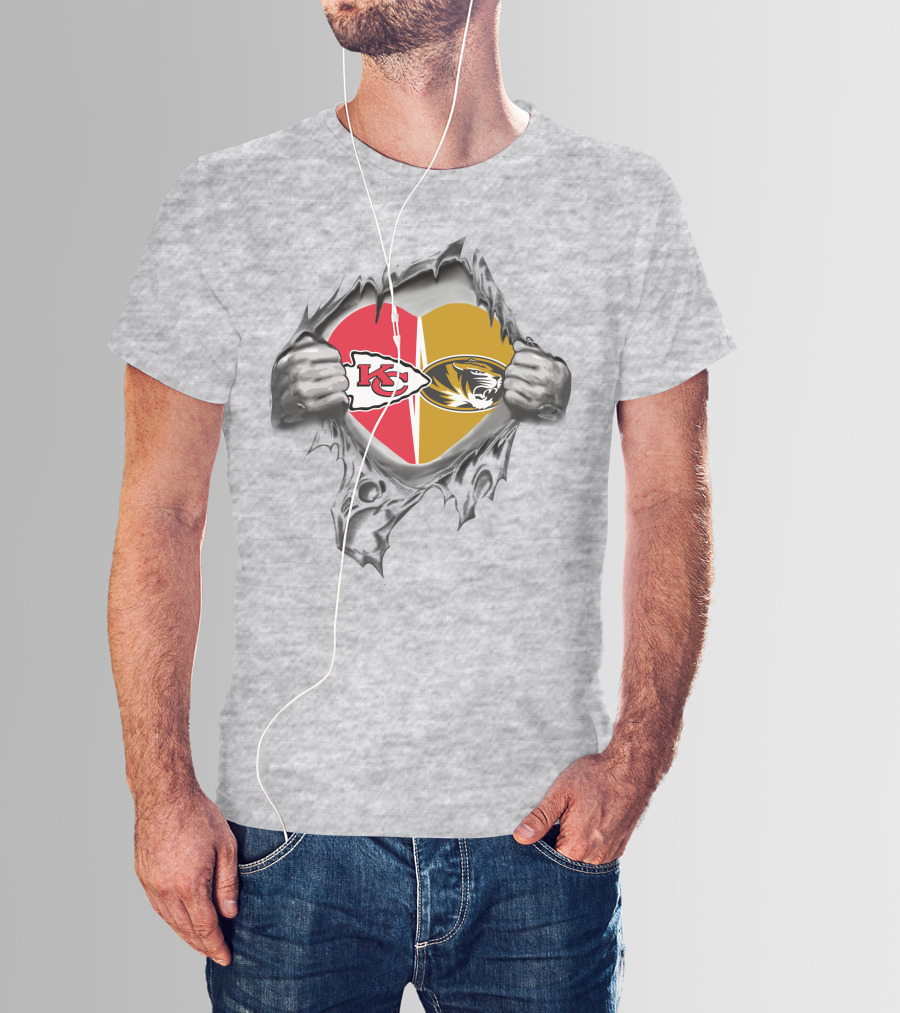 Kansas City Chiefs Missouri Tigers Heart Symbol Connection T-Shirt