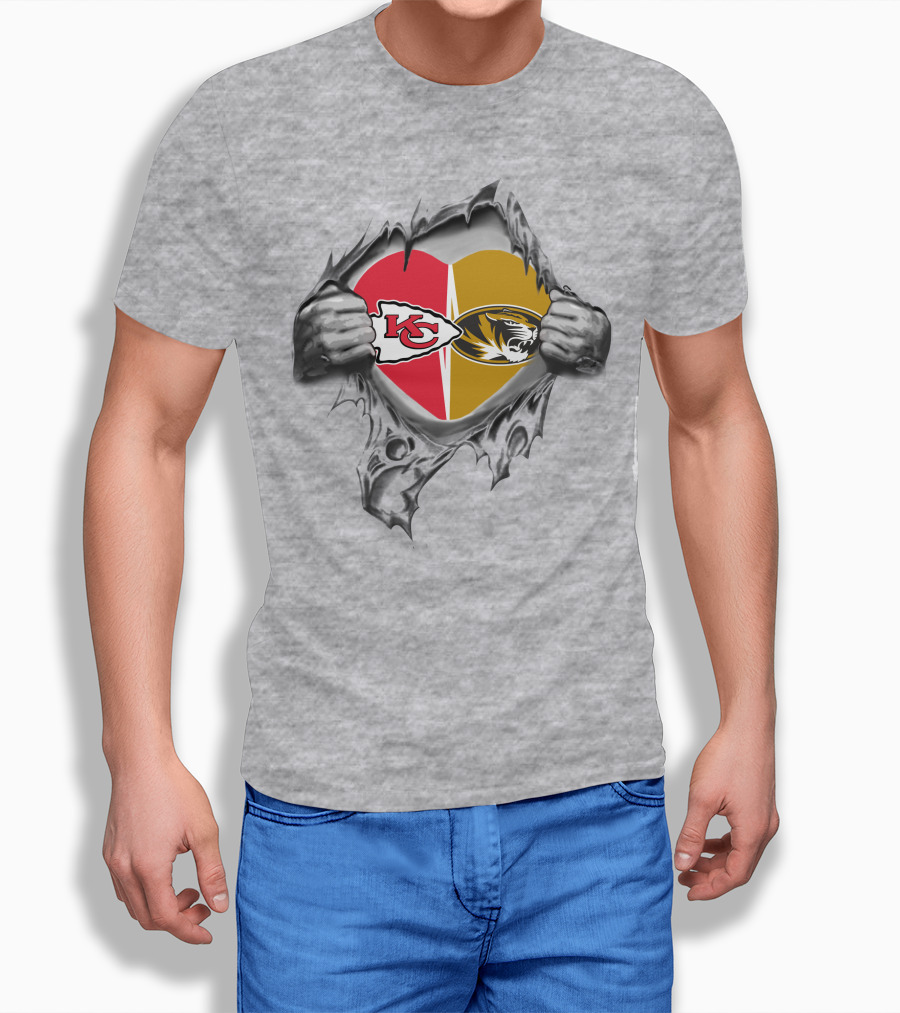 Kansas City Chiefs Missouri Tigers Heart Symbol Connection T-Shirt