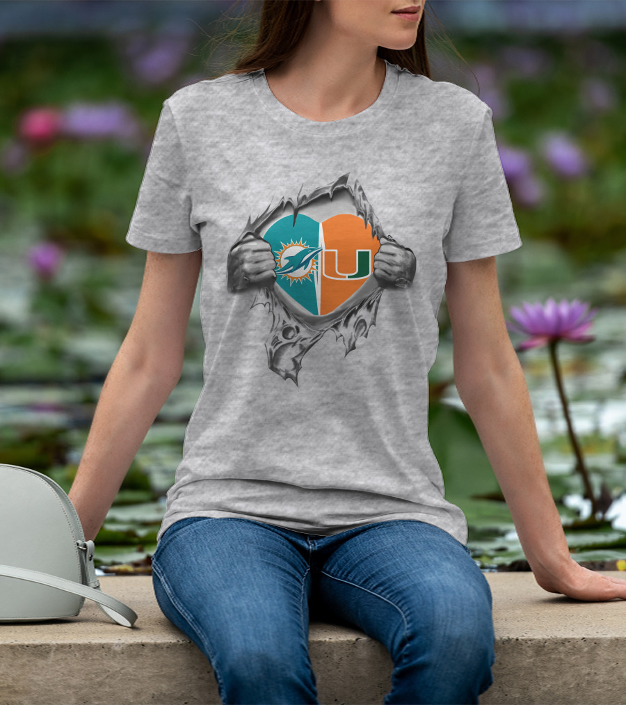 Miami Dolphins And Hurricanes Logos Heart Design It's In My Heart T-Shirt