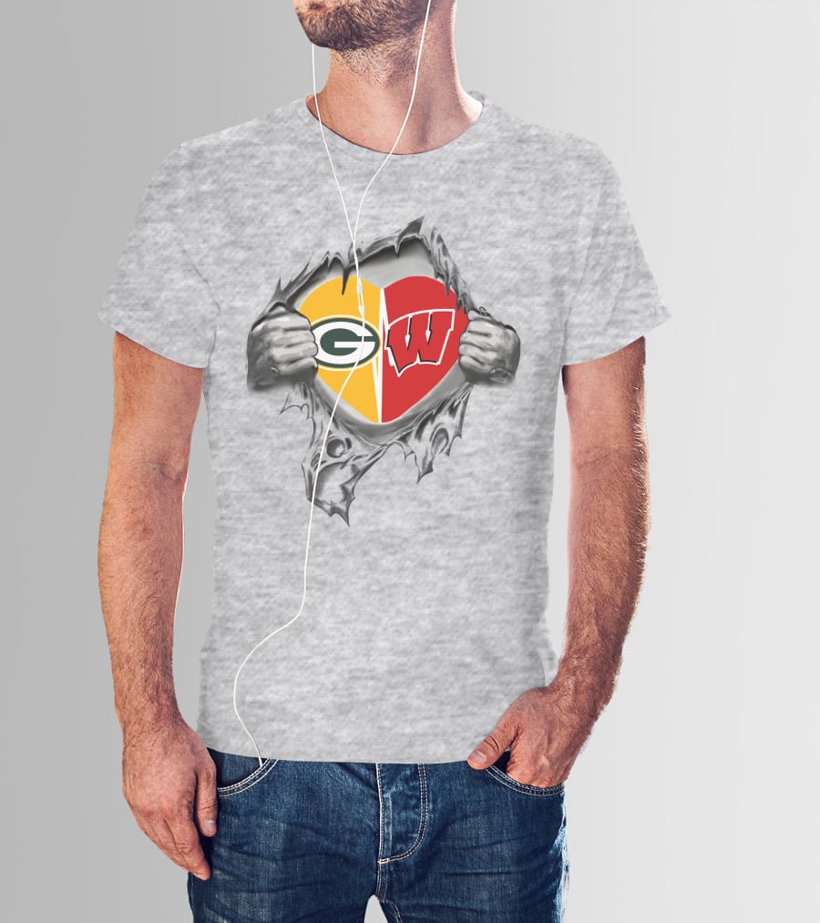 Packers Badgers Heart Logos United In My Heart T-Shirt