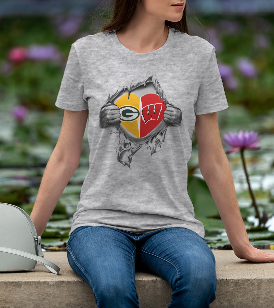 Packers Badgers Heart Logos United In My Heart T-Shirt