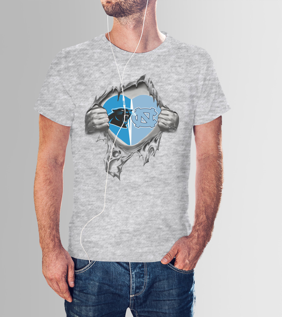 Panthers Tar Heels Heart Ripped Open T-Shirt