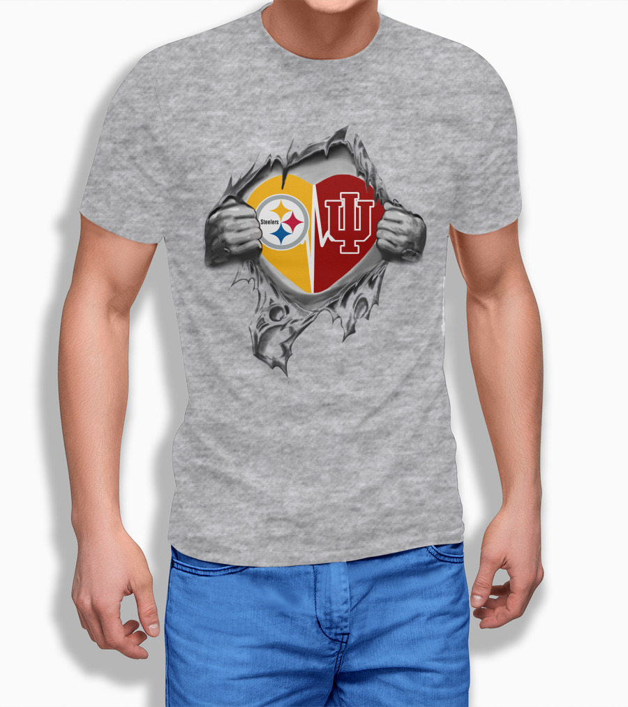 Steelers Indiana Hoosiers Heart Logo Fusion T-Shirt