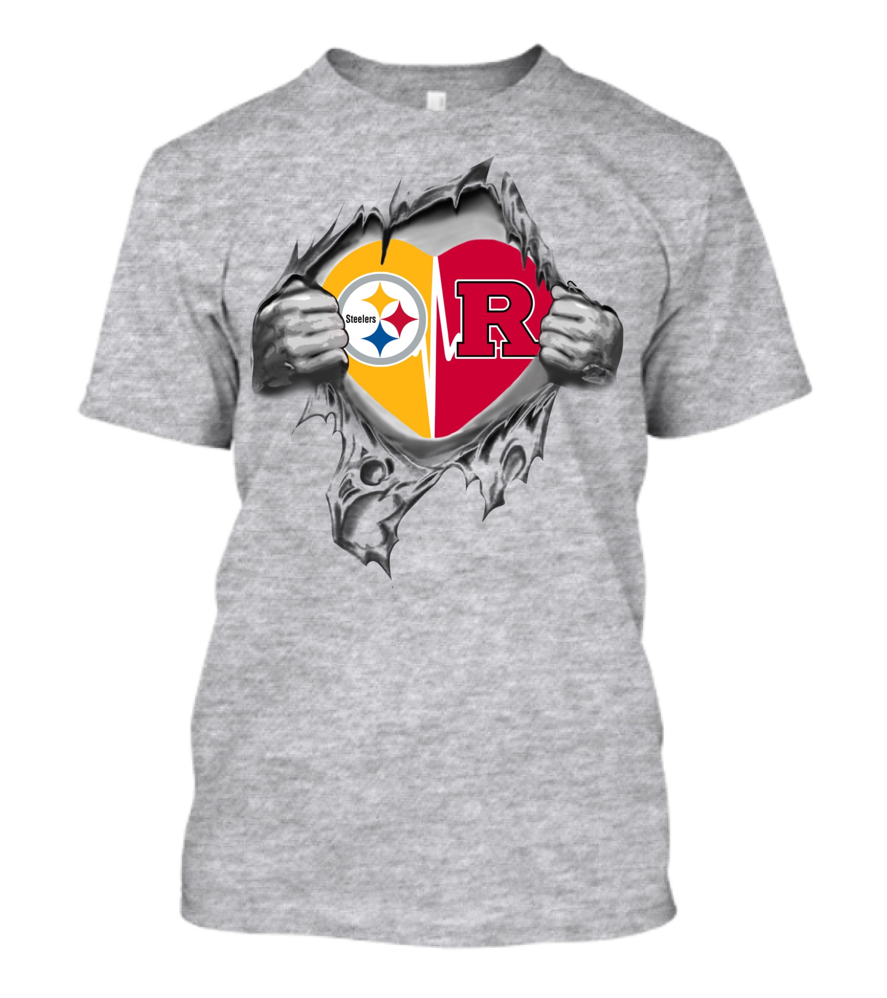 Steelers Rutgers Heart Symbol With Torn Fabric T-Shirt