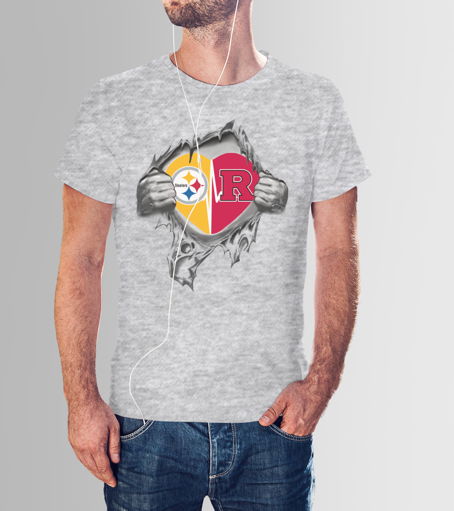 Steelers Rutgers Heart Symbol With Torn Fabric T-Shirt