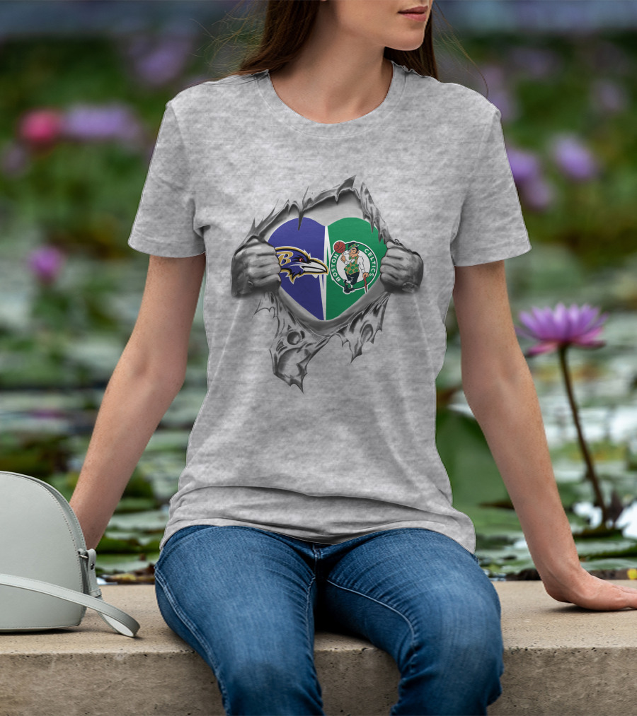 Ravens Celtics Baltimore Boston Heart T-Shirt