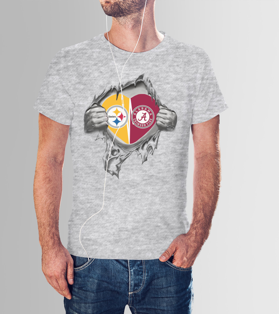 Steelers And Alabama Crimson Tide Heart T-Shirt
