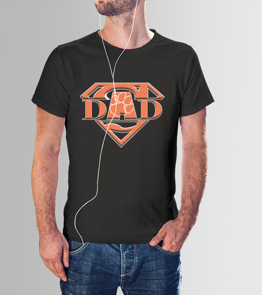 Clemson Tigers Dad Superhero Emblem With Tiger Paw T-Shirt