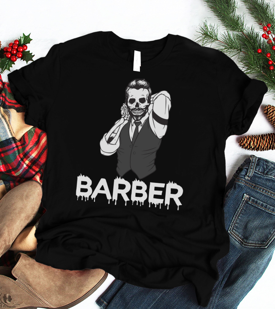 Halloween Barber Skeleton Hairstylist T-Shirt