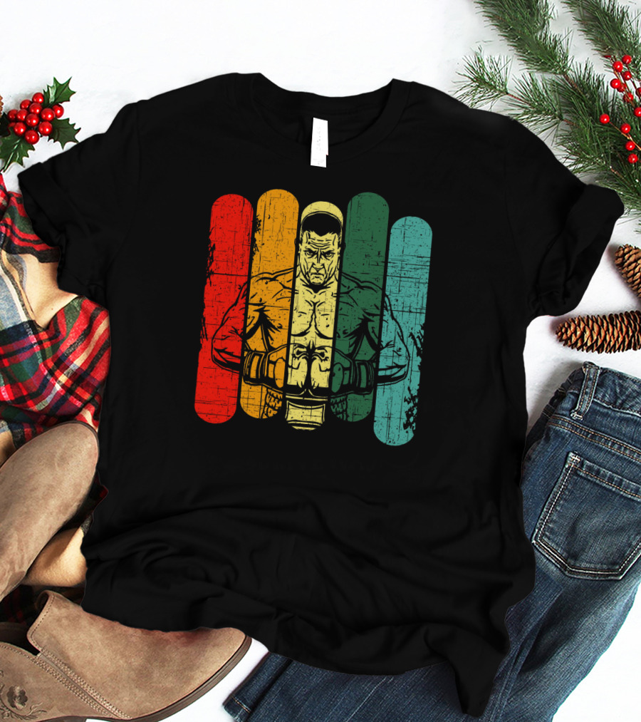 Retro Boxing Champion With Bold Multicolor Stripes T-Shirt