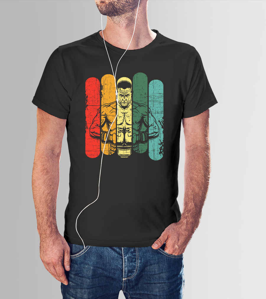 Retro Boxing Champion With Bold Multicolor Stripes T-Shirt