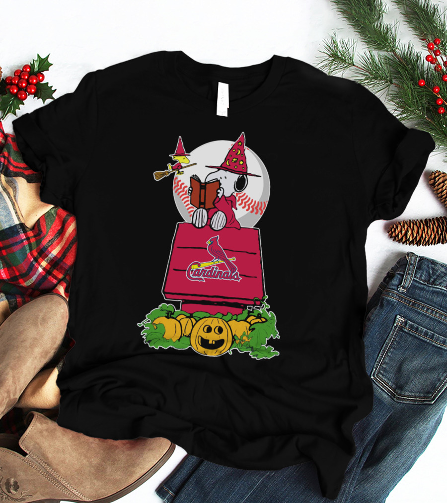 Spooky Halloween Peanuts St. Louis Cardinals Pumpkin Scene T-Shirt