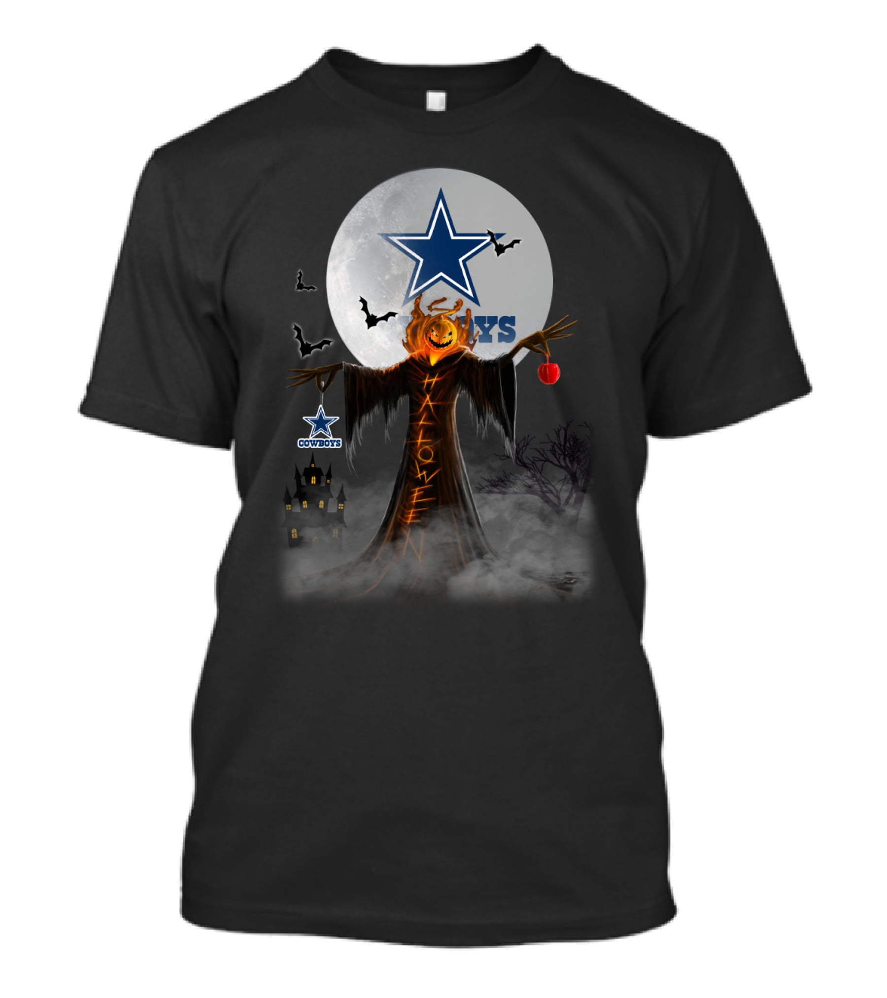 Halloween Dallas Cowboys Pumpkin Star Logo Bats Moon House T-Shirt