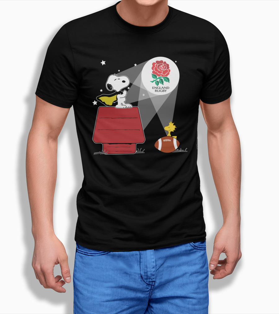 England Rugby RFU Snoopy Doghouse Spotlight with Woodstock and Rugby Ball T-Shirt